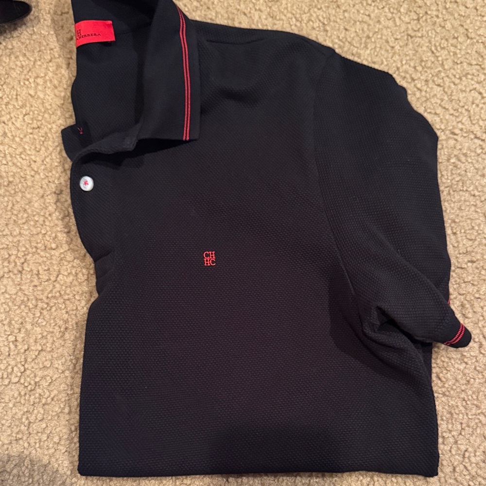 Carolina Herrera Black Polo Shirt with Red Accents